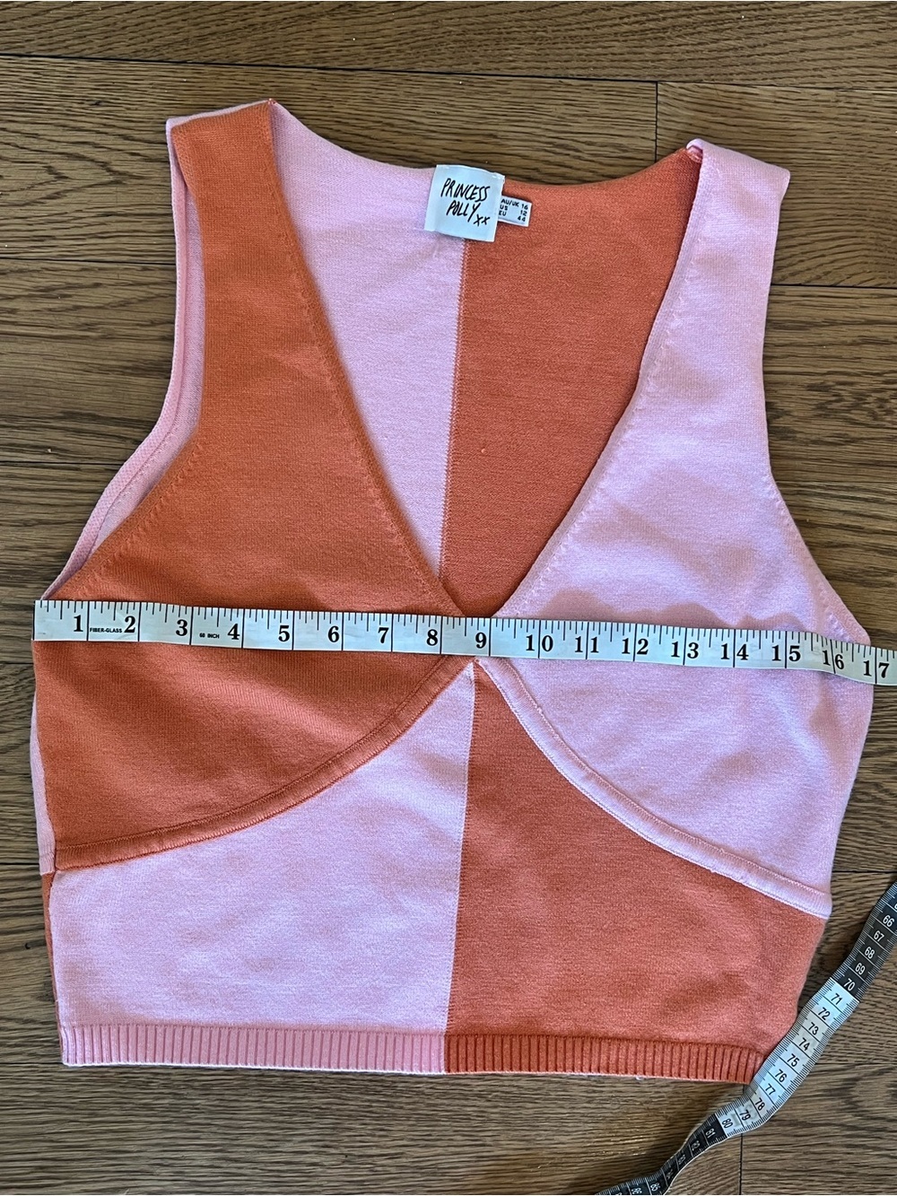 Princess Polly Pink & Orange Colorblock V-Neck Knit Tank Crop - Picture 6 of 6
